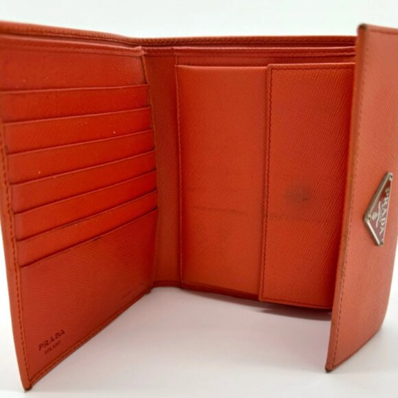 Prada Saffiano Leather Compact Wallet - Papaya Orange - Picture 2 of 4